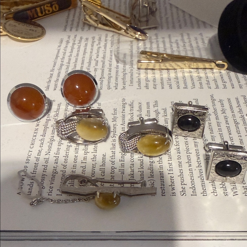 Elegant Silver and Gold Cufflinks Set natural stones/glass (3 pairs)